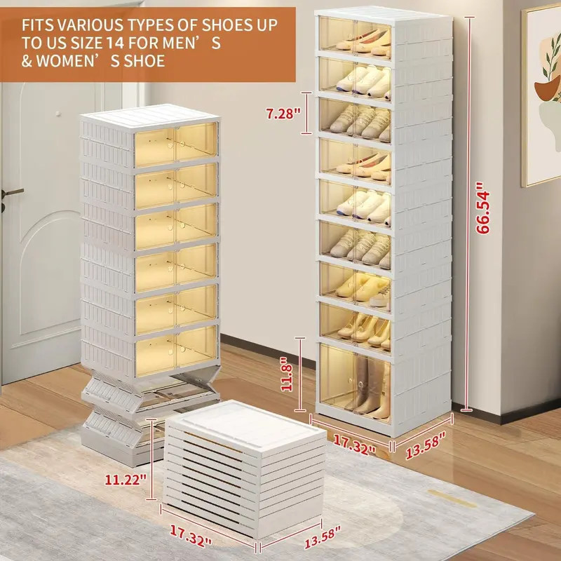 9 tier Ultimate Foldable Shoe Organizer – Fits 18 Pairs Space-Saving Stackable Cabinet Rack Clear Door Plastics Stackable - Image 5