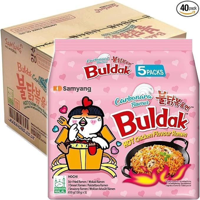 Samyang Hot Chicken Flavour Buldak Ramen Noodles (Carbonara Flavour) 130g (40 Pack)
